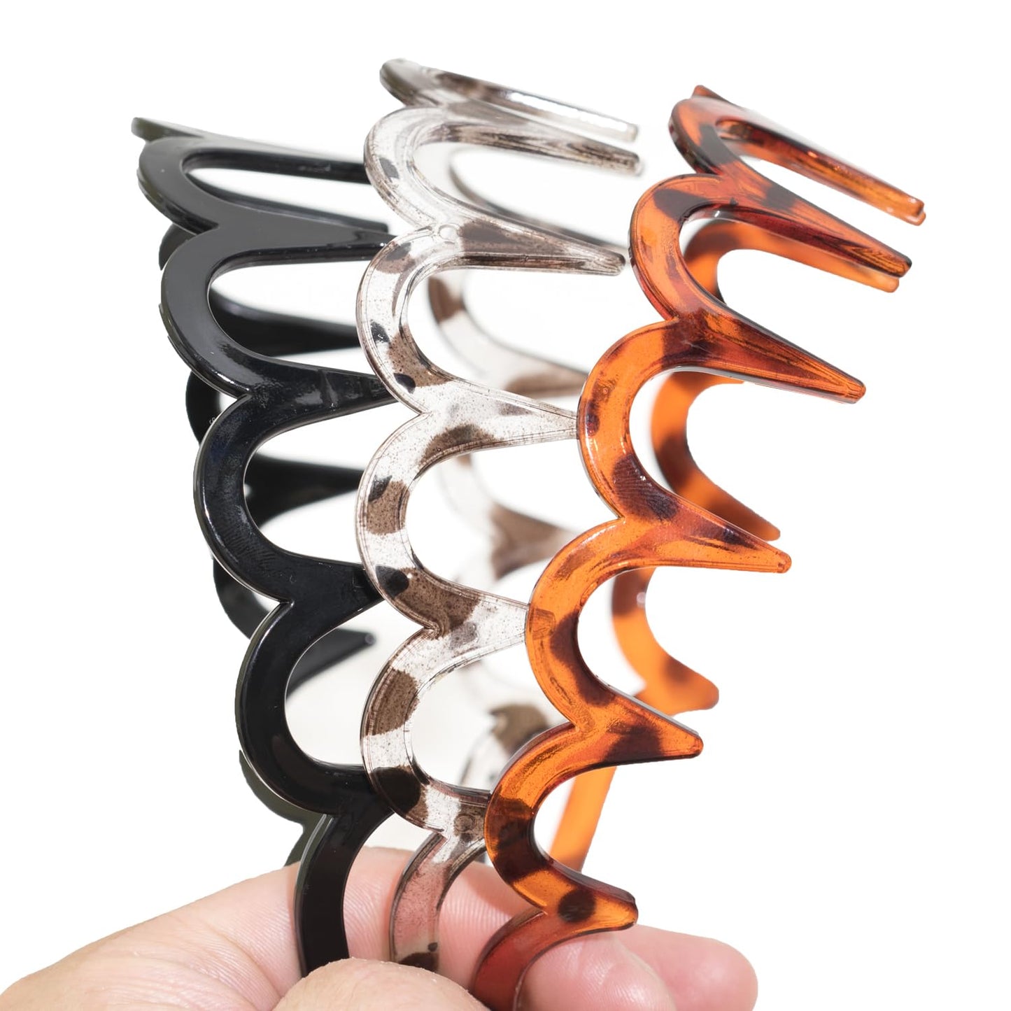 Jeffan Zigzag Headbands for Women, 3 Pack U-Shaped Plastic Headbands - Comb Hoop Wave Teeth Hairband