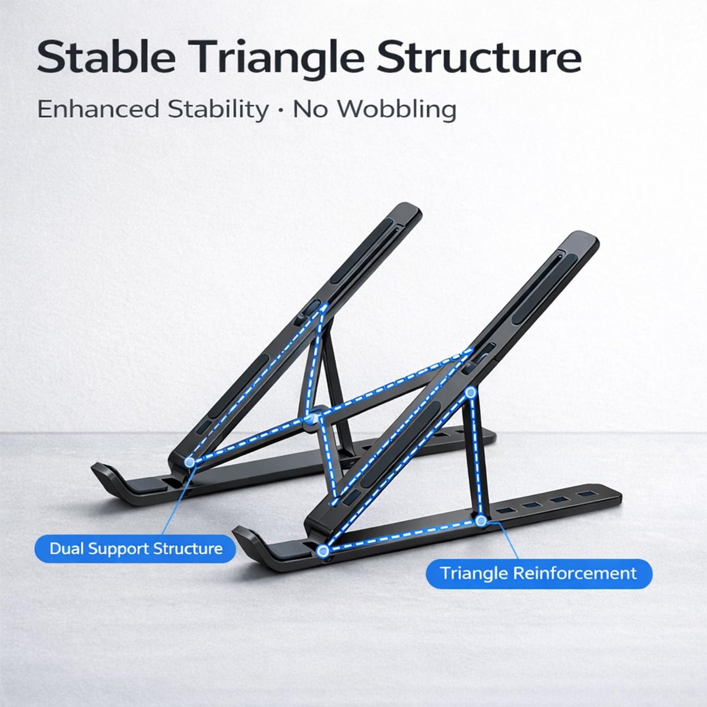 Portable Foldable Laptop Stand - Adjustable Height Ergonomic Riser for 10-15.6 Inch Laptops | Travel-Friendly Design in Black