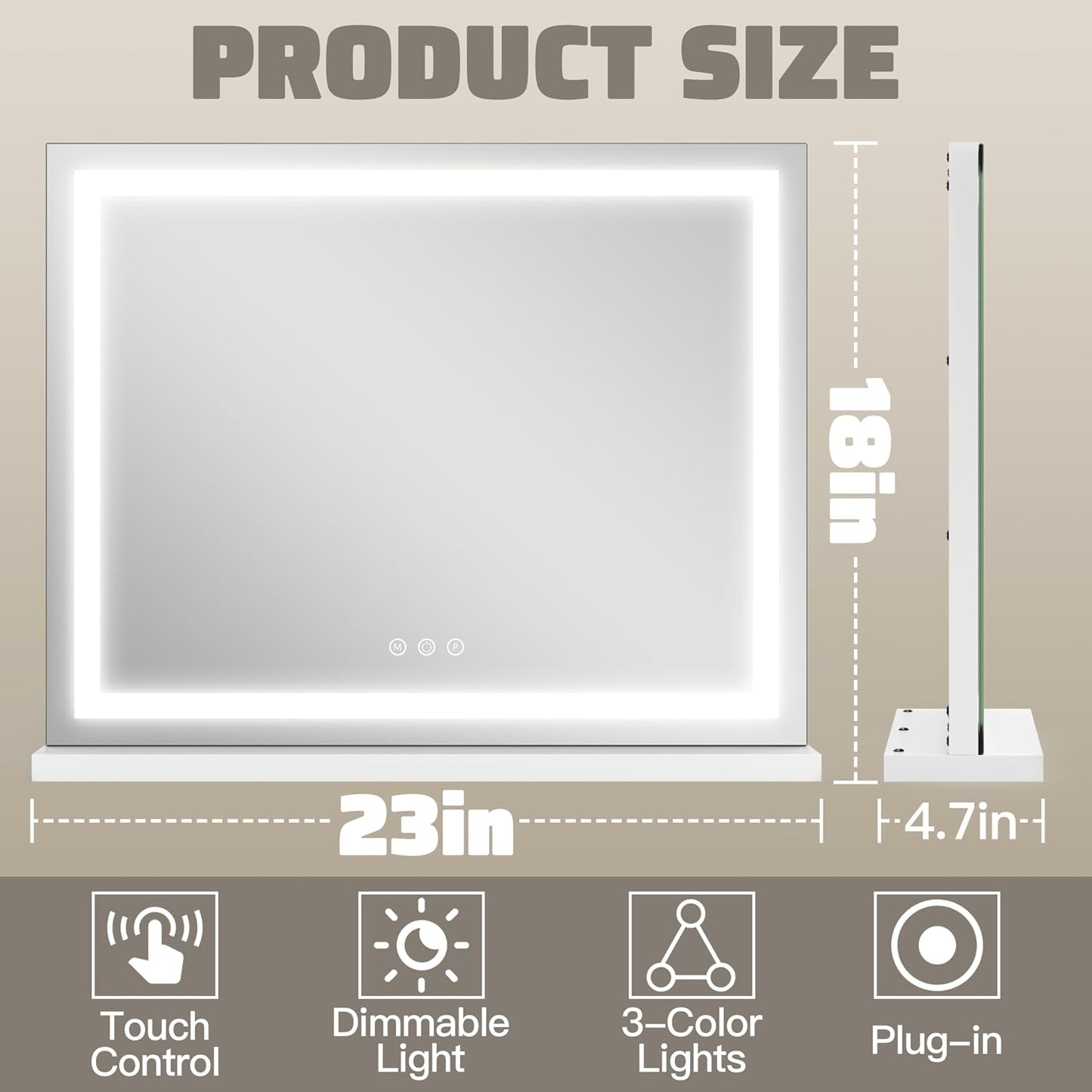 Lighted Vanity Mirror - 22.8"x18" Dimmable LED Makeup Mirror with 10X Magnification | Smart Touch Control, White