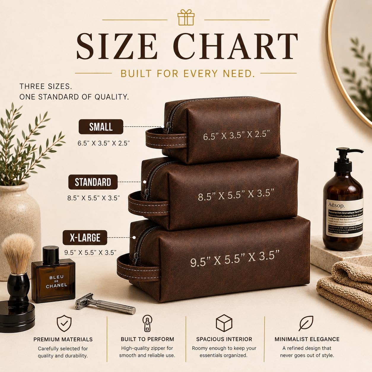 Personalized Genuine Leather Men Toiletry Bag, Customizable Shaving Dopp Kit with Name, Custom Gift for Dad, Husband, Boyfriend, Birthday, Christmas, Valentine's Day, Father's Day, Graduation