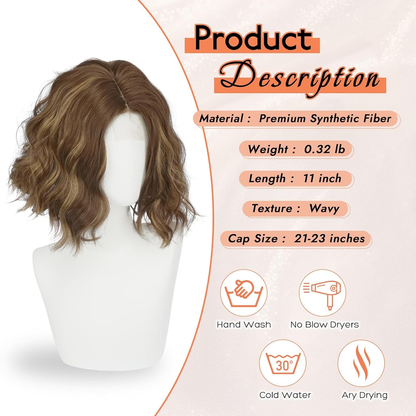 Brown Bob Wig for Women - Lace Front Short Soft Wavy Curly Synthetic Hair | 11 Inch Mixed Brown & Blonde