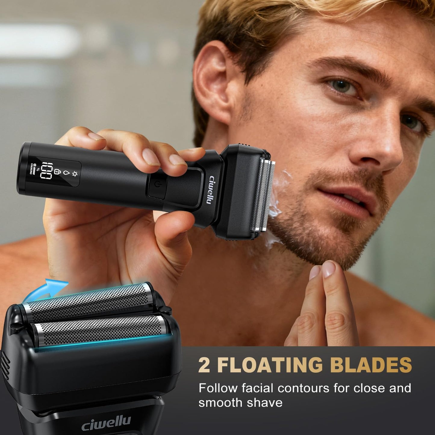 Foil Shaver for Men with Pop-Up Trimmer, 9000 RPM Electric Razor for Men's Face Close Shave, Cordless Wet/Dry Shaver for Sensitive Skin, USB-C Rechargeable &180 Min Runtime,Metal Body, Travel Lock