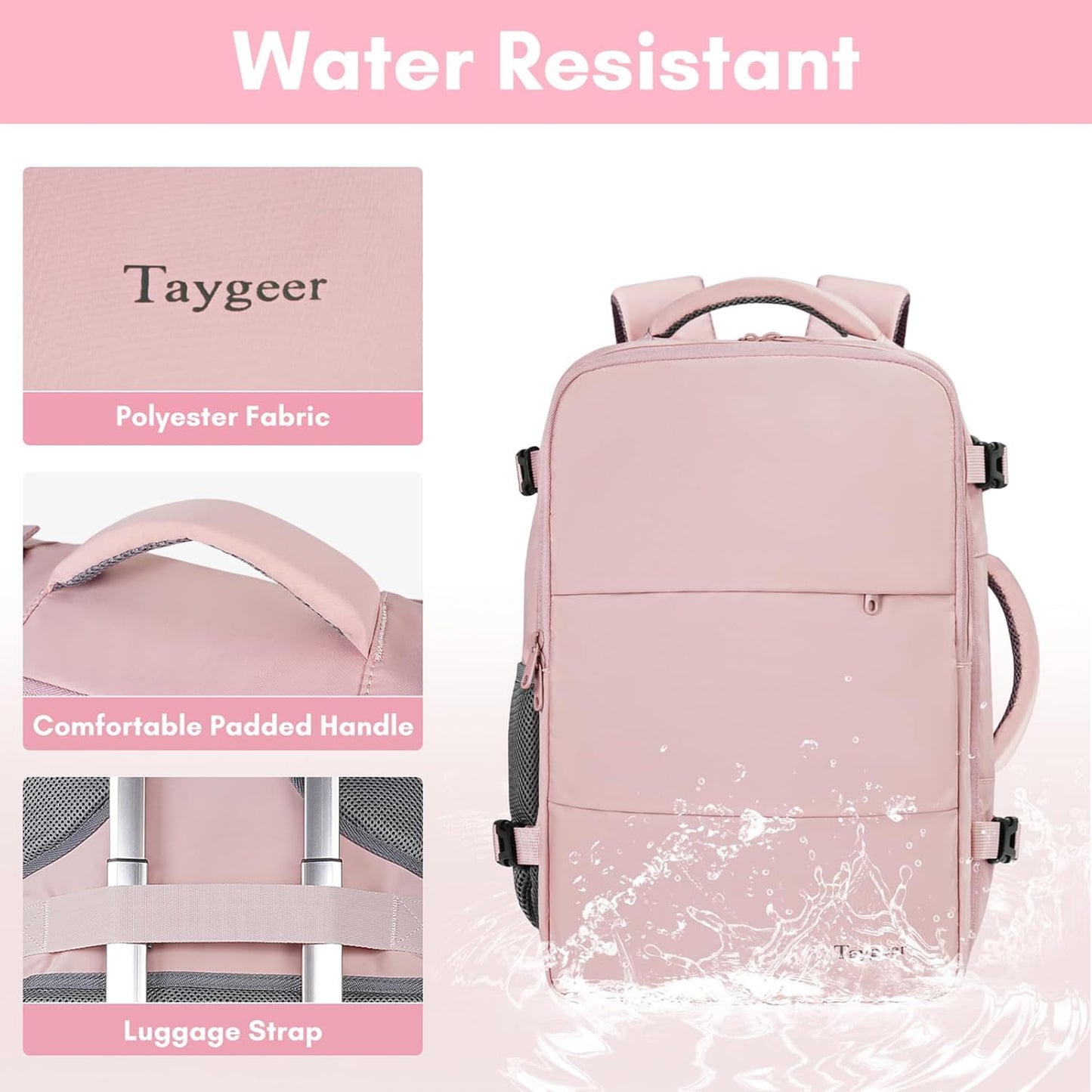 Travel Backpack for Women - TSA-Approved 15.6" Laptop Bag with Water Bottle Pocket & Shoe Pouch | Pink Casual Daypack for Business & Hiking
