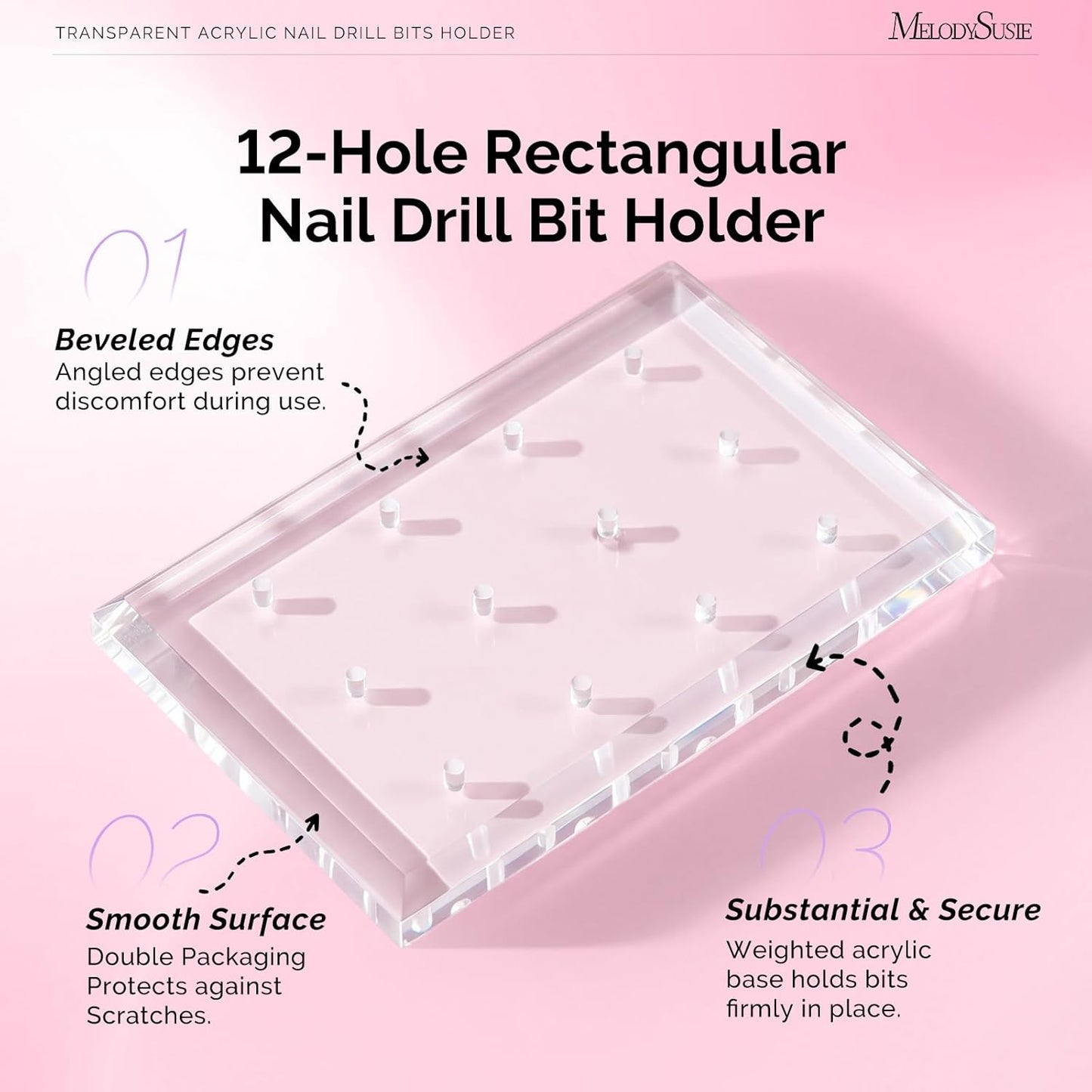 Nail Drill Bits Holder - 12-Hole Acrylic Organizer for Salon & Home | Sturdy Rectangular Design
