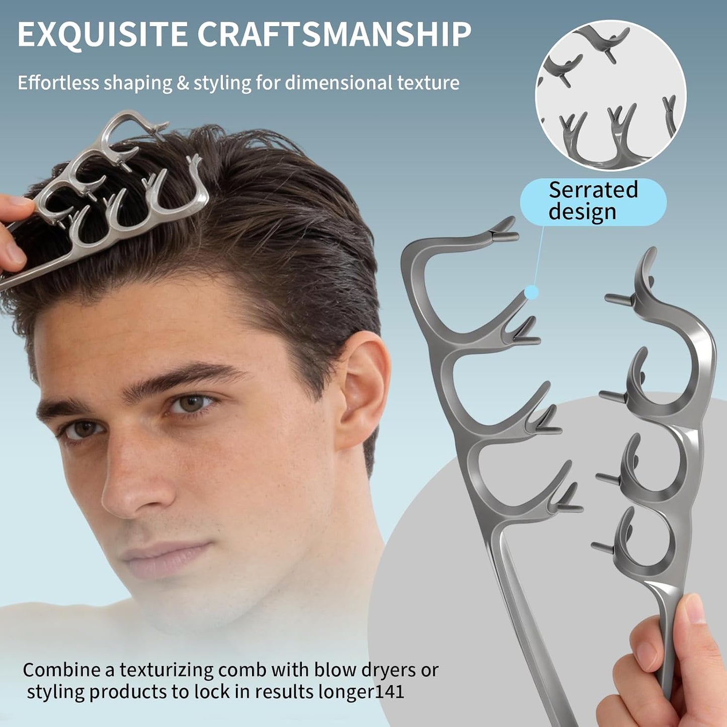 Texture Comb Set for Men & Women - Professional Volumizing Tool for Thick, Curly, or Fine Hair | Durable Wide Tooth Design in Gray & Pink