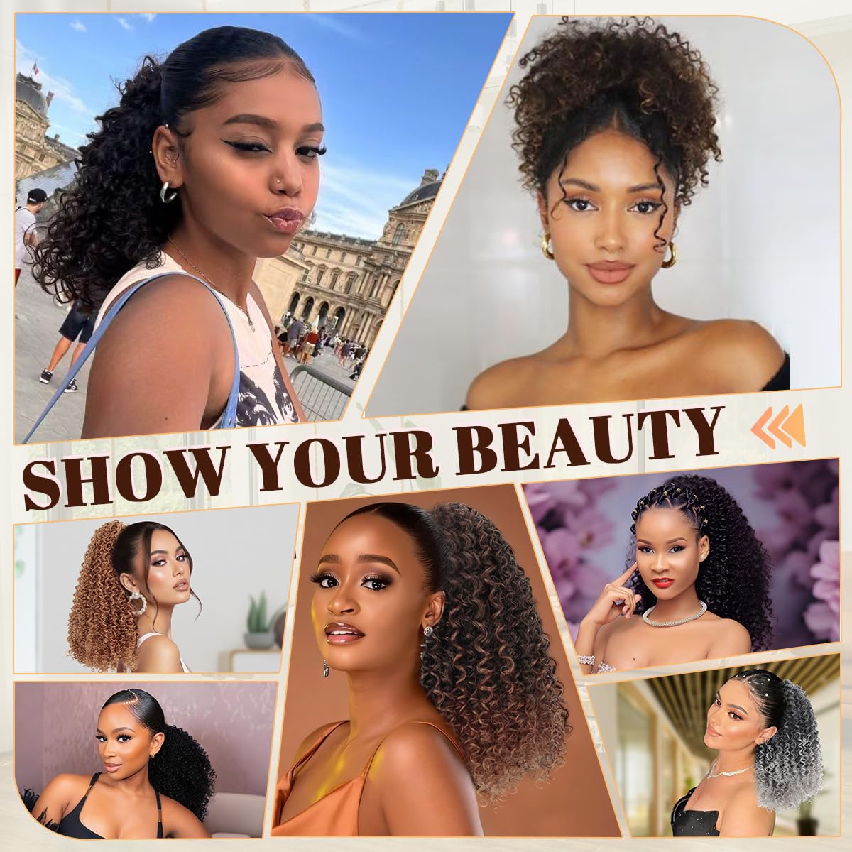 Drawstring Ponytail Extension - 14-Inch Short Afro Kinky Curly Hairpiece | Fluffy Synthetic Ponytail for Women