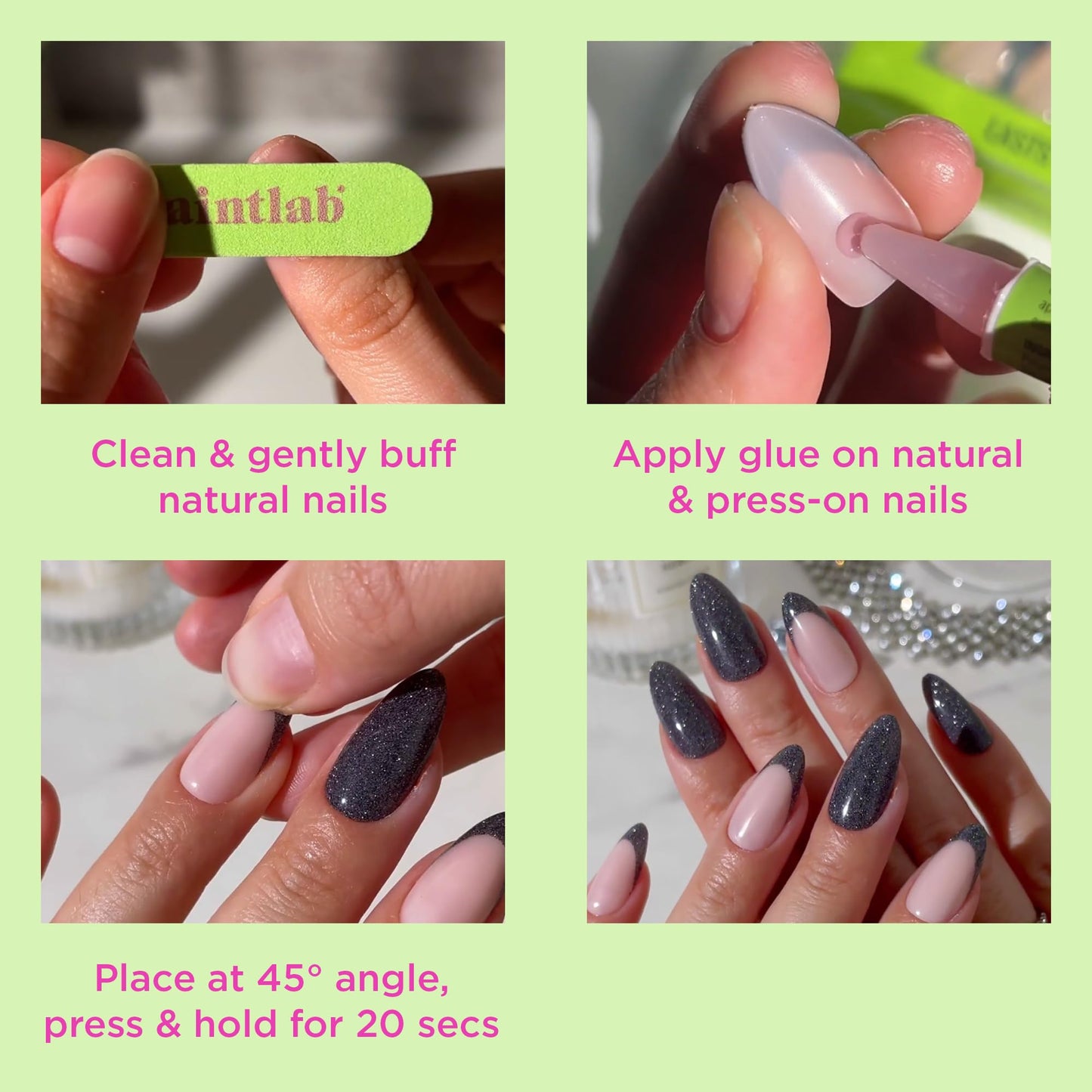 PaintLab Short Almond Press On Nails - Pink Mermaid Seashell Fake Nails, 30 Nails in 15 Sizes with Glue, Reusable Salon Quality Nail Press Ons