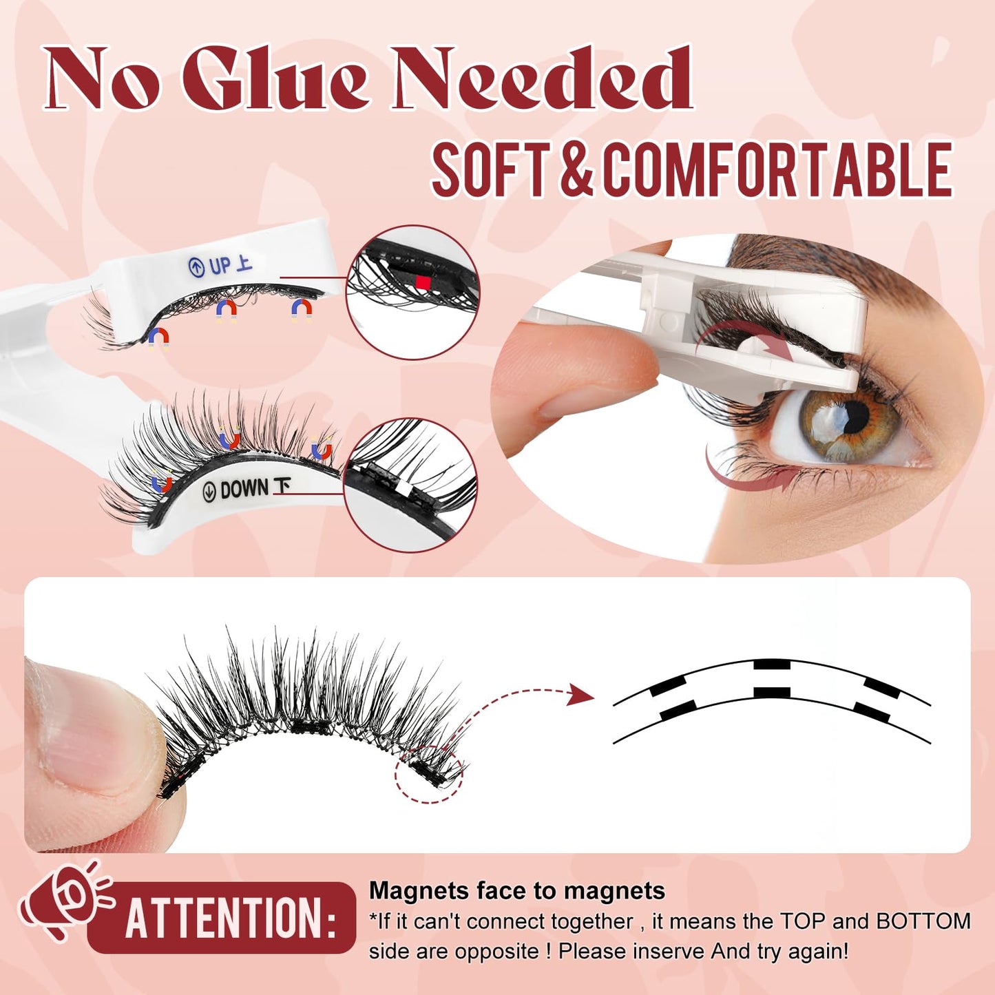 Higu clace Magnetic Eyelashes with Applicator, 1 Pair Reusable Magnetic Lashes Without Eyeliner, Magnetic Eyelashes Natural Look, No Glue Needed (XTY-A03)