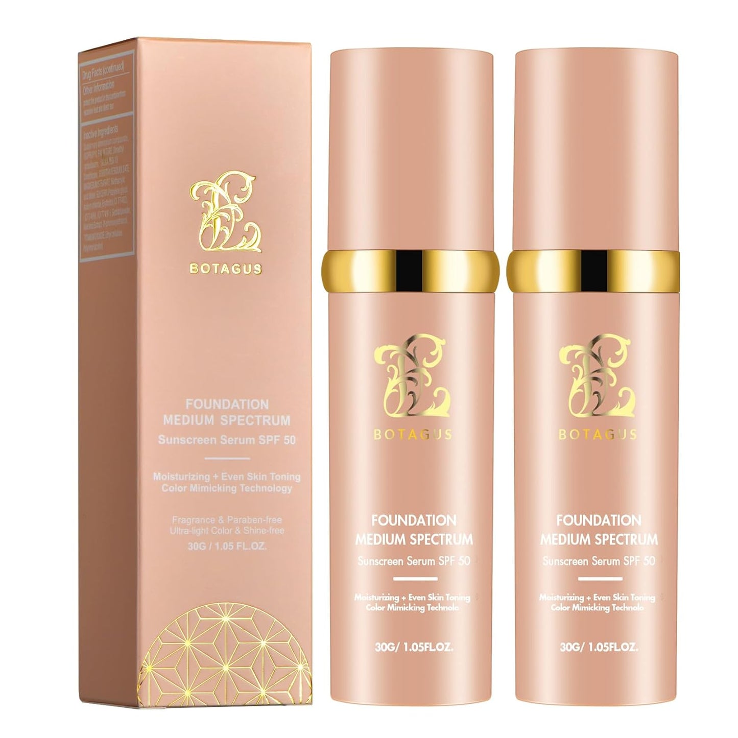 Color Changing Foundation - 4-in-1 Medium Spectrum Liquid Makeup with SPF 50+ | Lightweight, Waterproof, Longwearing (2 Pack)