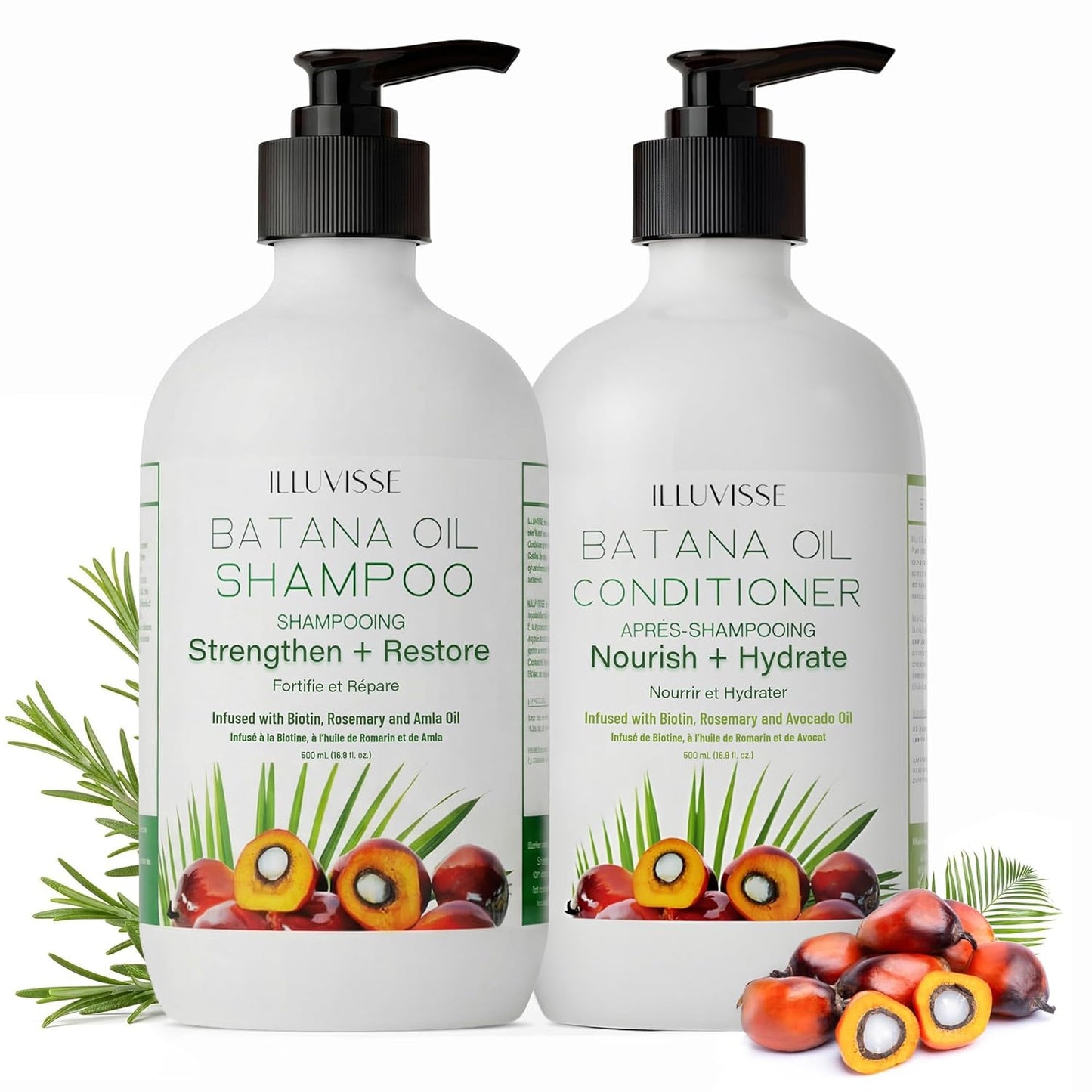 Organic Batana Oil Shampoo & Conditioner Set - Hair Growth & Thickening Formula with Rosemary, Tea Tree Oil & Biotin | 500ml Each