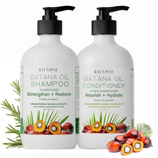 Organic Batana Oil Shampoo & Conditioner Set - Hair Growth & Thickening Formula with Rosemary, Tea Tree Oil & Biotin | 500ml Each