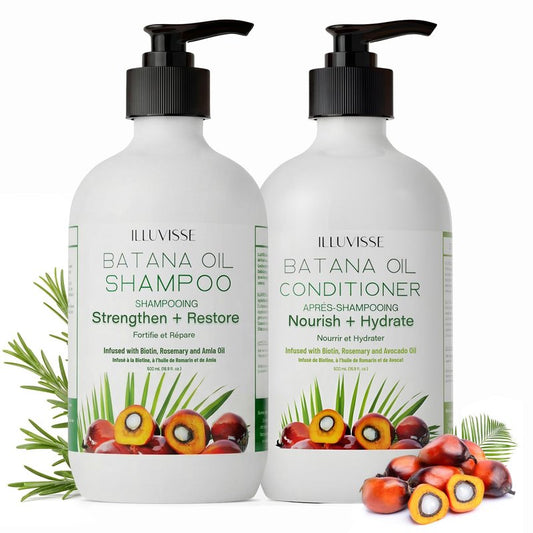 ILLUVISSE Batana Oil Shampoo and Conditioner Set for Hair Growth & Thickening, Organic Rosemary, Tea Tree Oil, Biotin & Aloe Vera Formula for Men & Women, Strengthens Nourishes & Smooths, 500ml Each