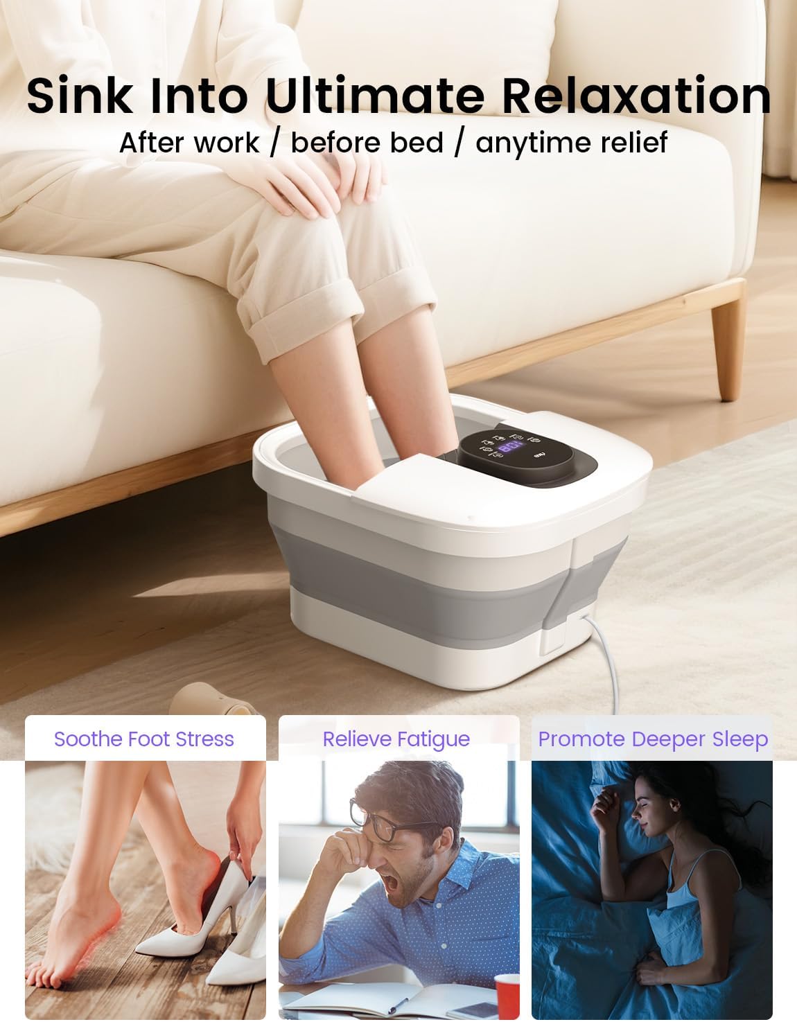 Collapsible Foot Spa - Fast Heating & Massage - 14 Temp Control, Smart Touch Screen | Space-Saving Design, Perfect Gift for Dad