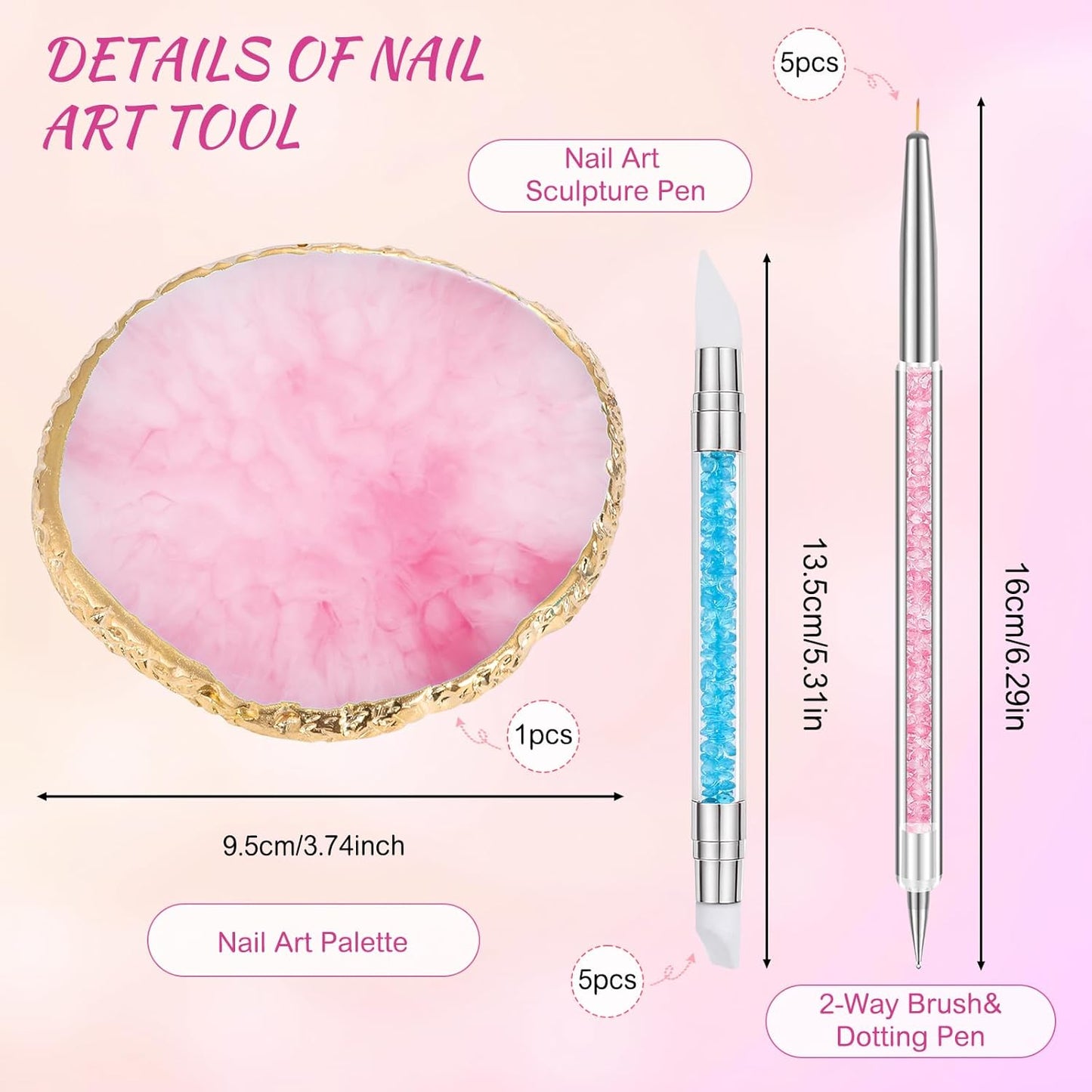 BESARME 11-Piece Nail Art Tools Set - Palette, Sculpture Pens & Dotting Pens for DIY Home Salon