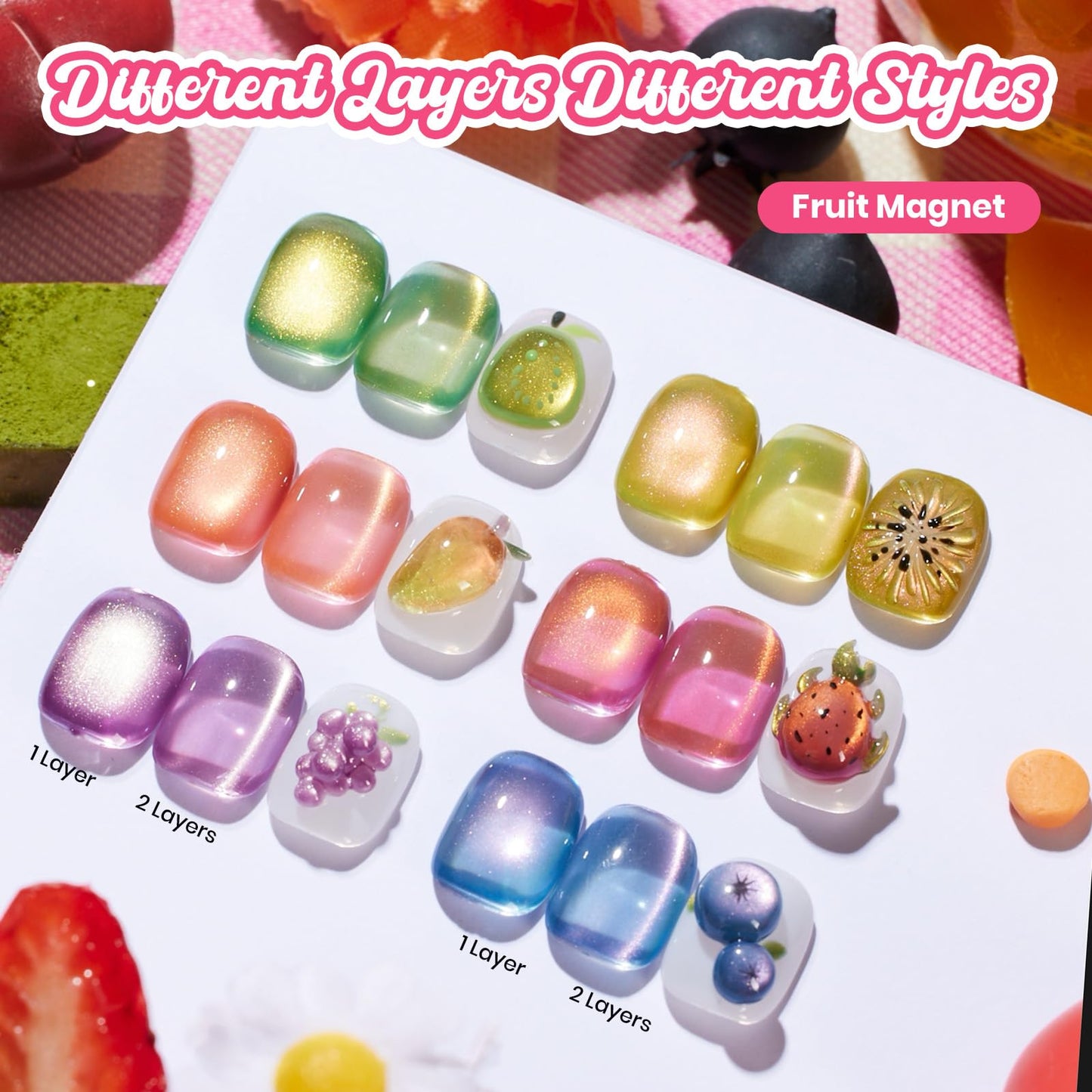 Beetles Gel Nail Polish Kit Summer Styles 6Pcs Mermaid Purple Green Glitter Gel Polish Trendy Soft Pink Shimmer Gel Nail Art, Holiday Vacation Gift for Girls Women DIY Manicure