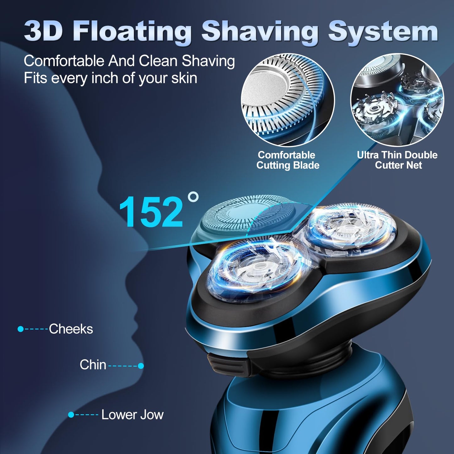 Electric Razor for Men, 3 Floating Heads Waterproof Wet Dry Shaver for Men, LED Display Cordless with Rechargeable Nose Hair Trimmer and Beard Trimmer,Prtable Travel Men's Razors