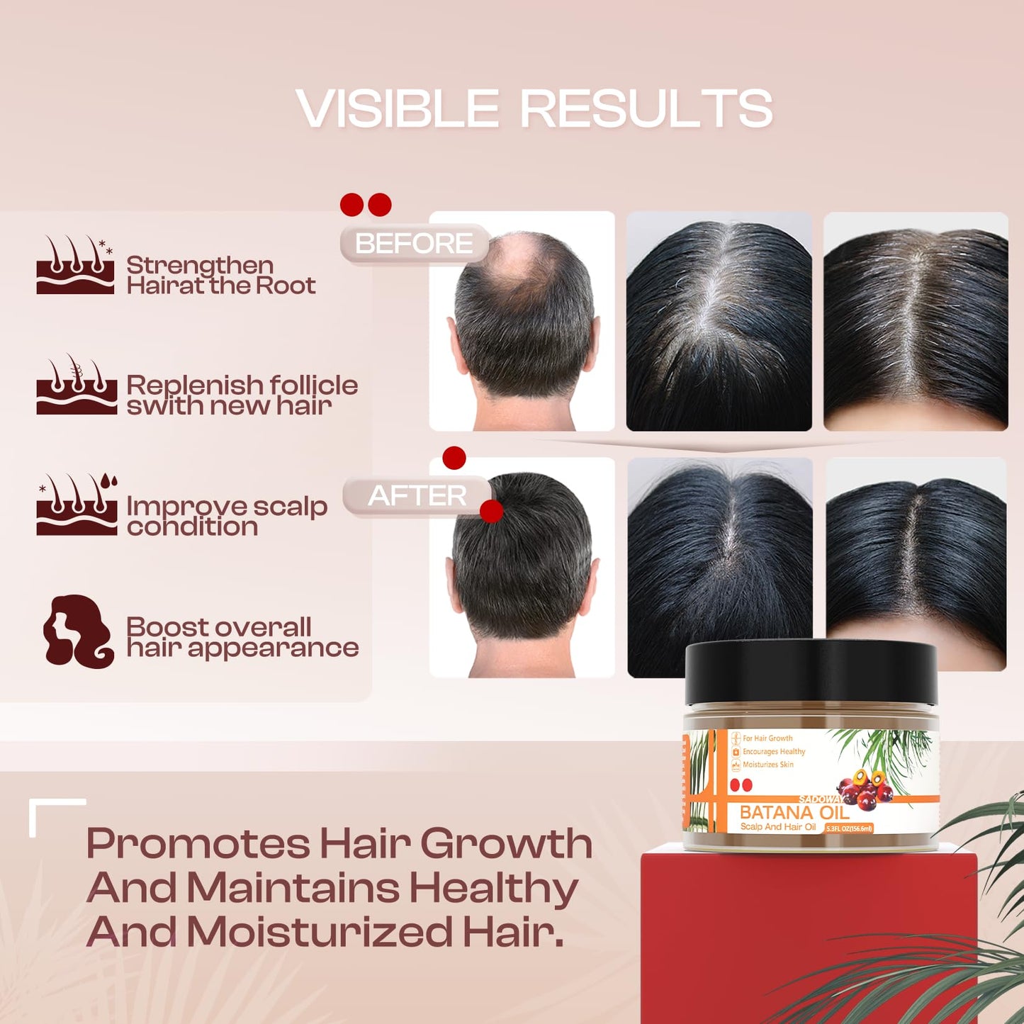 SADOWAY Batana Oil for Hair Growth: Batana Oil Organic for Hair Growth Prevent Hair Loss Moisturize Scalp for Men & Women