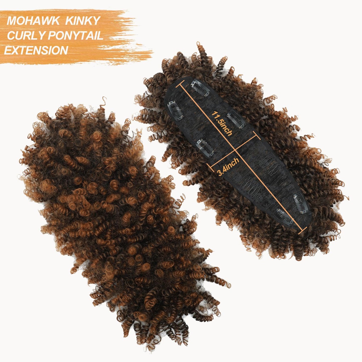 Kinky Curly Brown Mohawk Wig - Short Synthetic Ponytail Extension with Bangs | Fluffy Hair for Daily & Party Use 1B/30
