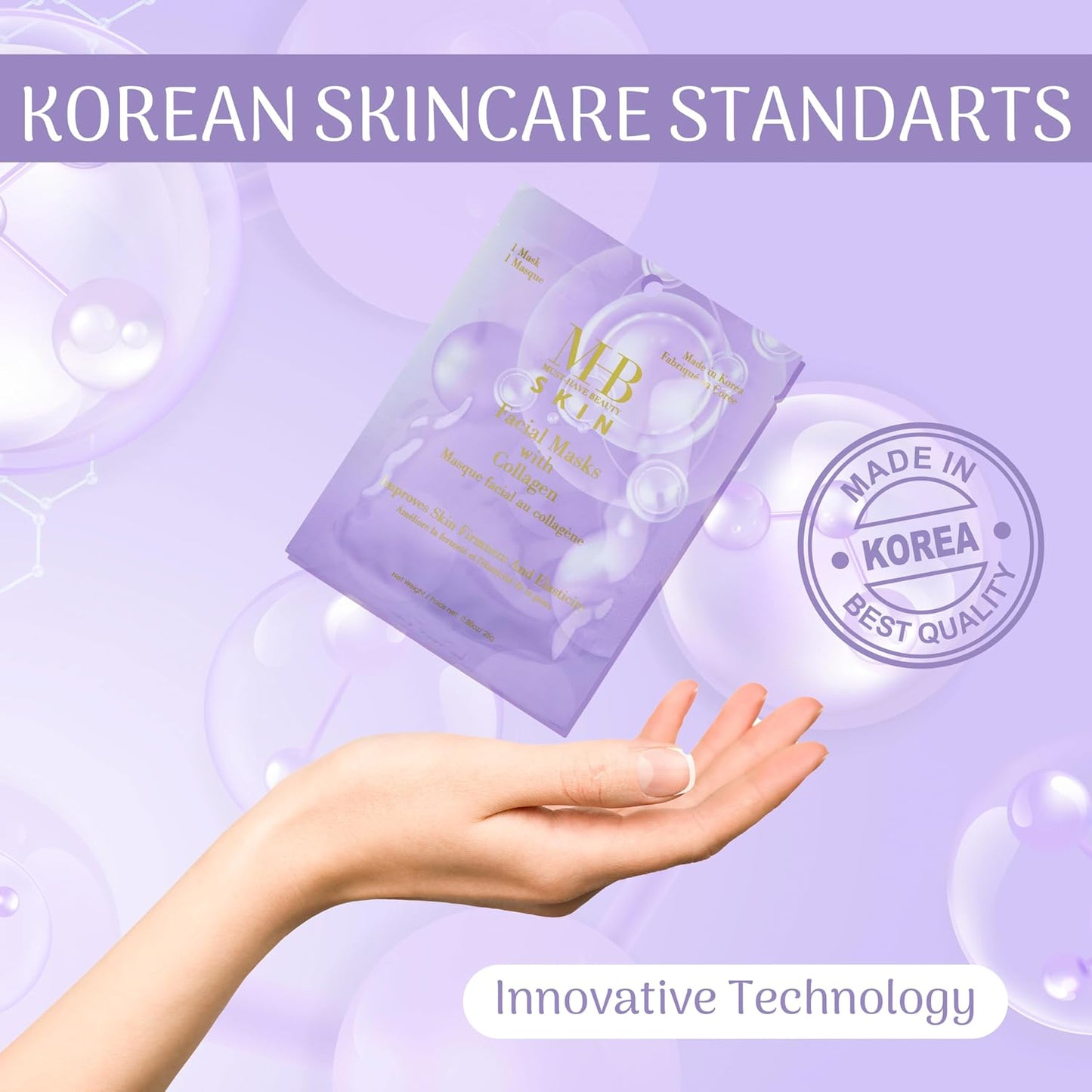 Collagen Sheet Mask Set - 7pc Firming Facial Masks | Hydrolyzed Collagen for Youthful Skin | Korean Skincare