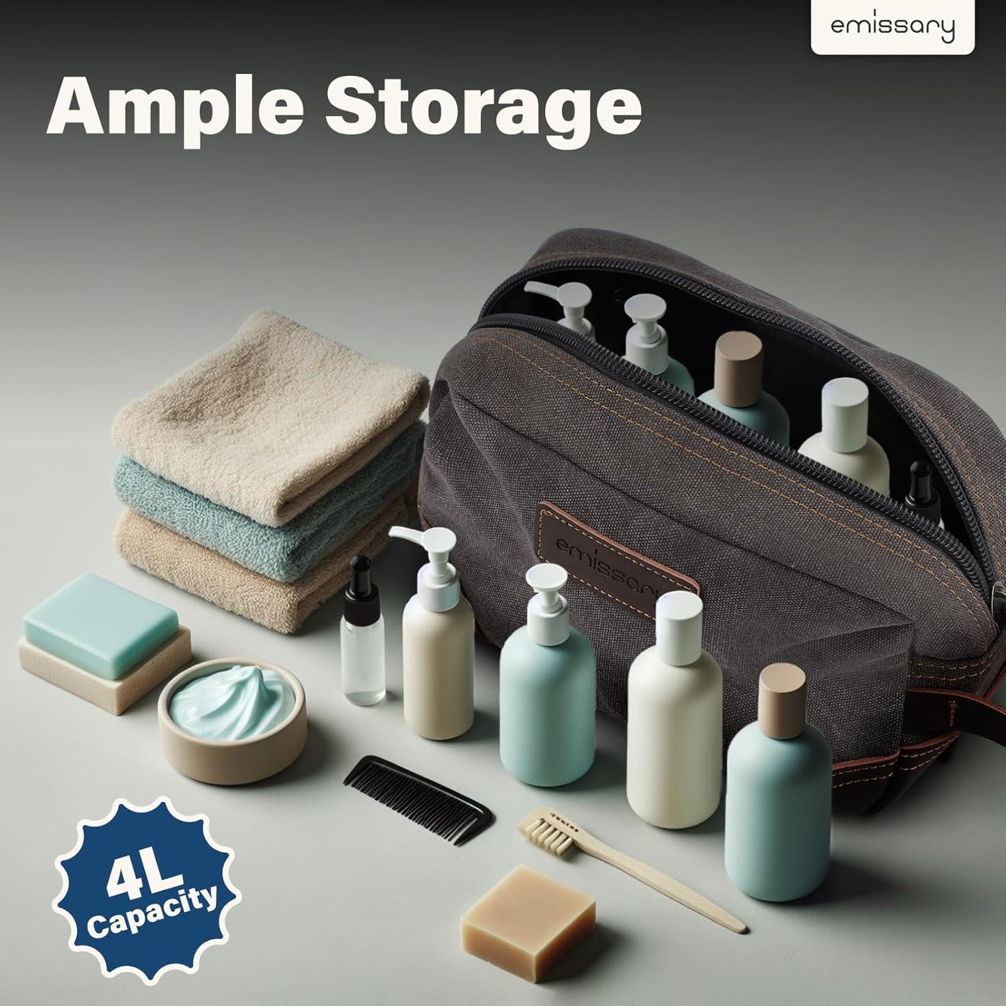 Men's Canvas Toiletry Bag - Water-Resistant Dopp Kit for Travel | Compact Shaving Bag