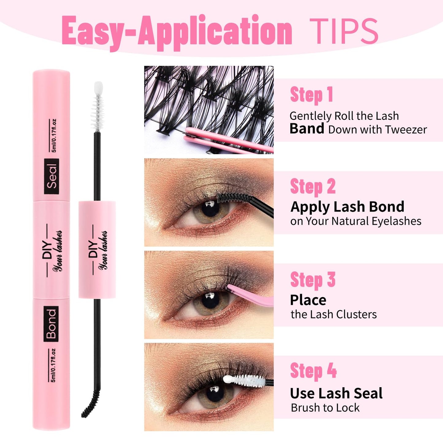 Lash Clusters Kit 280Pcs Individual Cluster Lash Extensions Kit 30D+40D Wispy Eyelash Clusters with Lash Bond and Seal and Tweezers and Nail stickers 8-16mm 2 Styles Mix Lashes Clusters Kit