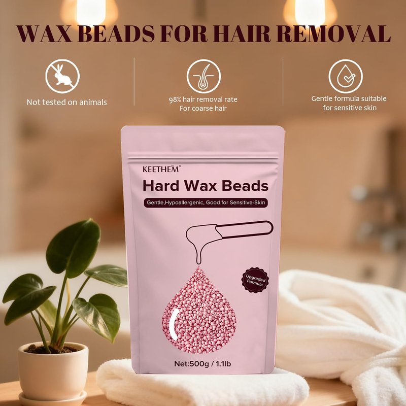 Hard Wax Hair Removal Beads - Painless Waxing for Sensitive Skin, Full Body Wax Beans with 20 Sticks for Women Men Bikini Brazilian, Armpit, Home Use (Rose, 1.1lb/17.6oz)