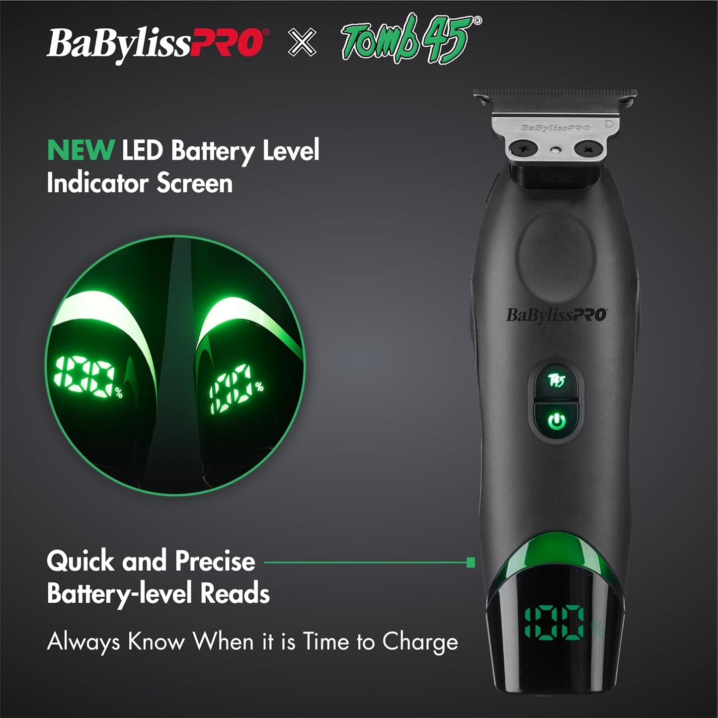 BaBylissPRO Wireless Charging Hair Trimmer for Men - Dual Speed Motor, 7500 RPM T-Blade, 3 Hour Runtime