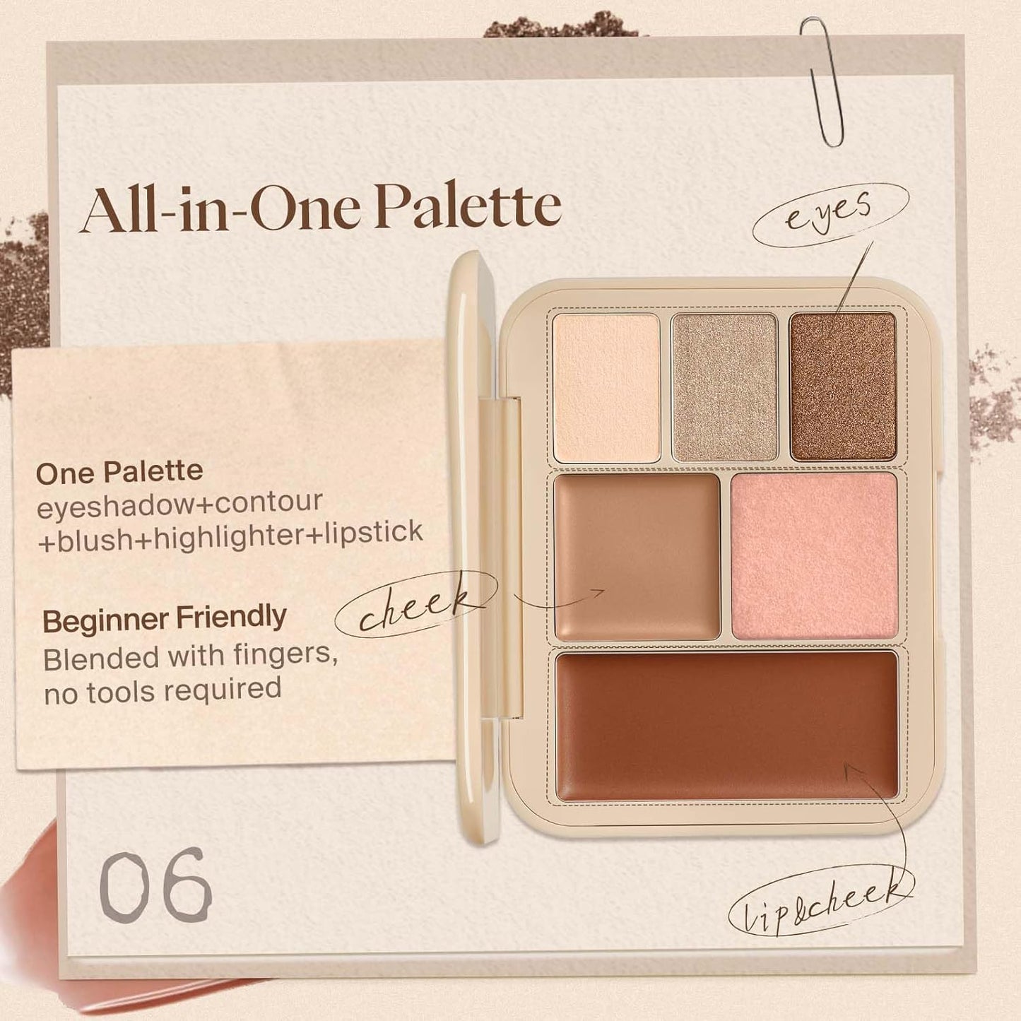 6 Color Multi-Use Face Palette - 5 in 1 Makeup Kit with Eyeshadow, Blush, Contour, Highlighter | Travel-Friendly Coffee Look