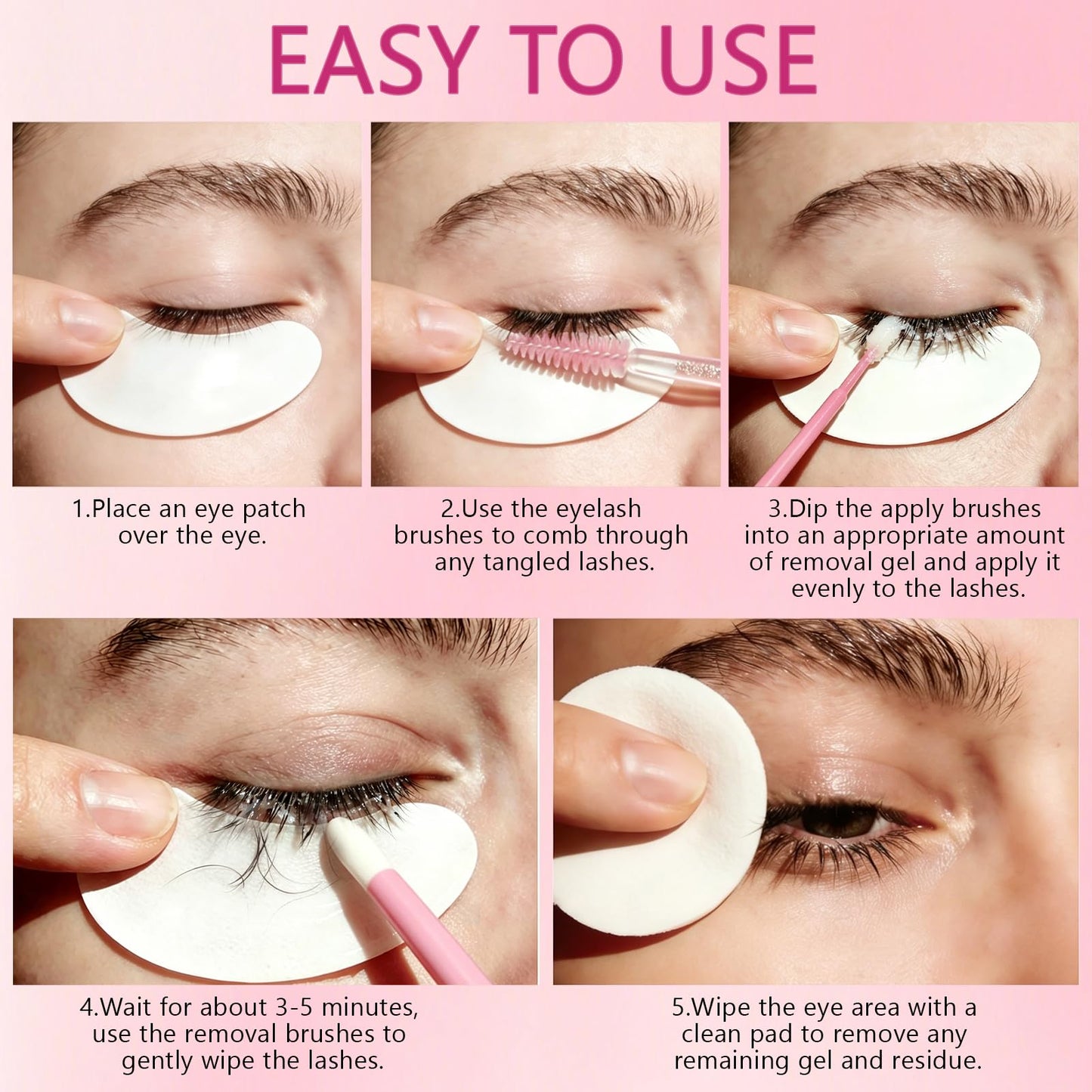 Pjordo Eyelash Extension Remover Cream Kit, 10g Lash Extension Remover with Gentle Formula, Quick Dissolution & Non-Irritation, Eyelash Removal Tool Set Suitable for Beginners & Professionals (Rose)
