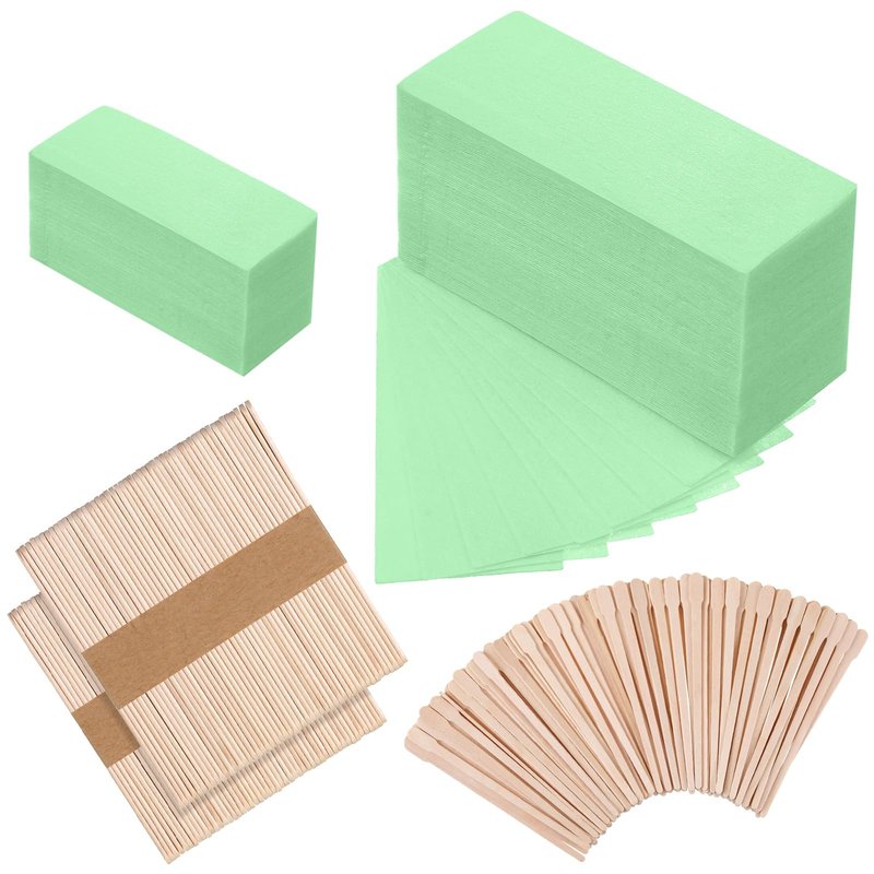 Yaomiao 250 Pieces Wax Strips Kit Includes Waxing Strips and Wooden Smooth Wax Applicator Sticks for Women Men Body Skin Hair Removal(Green)