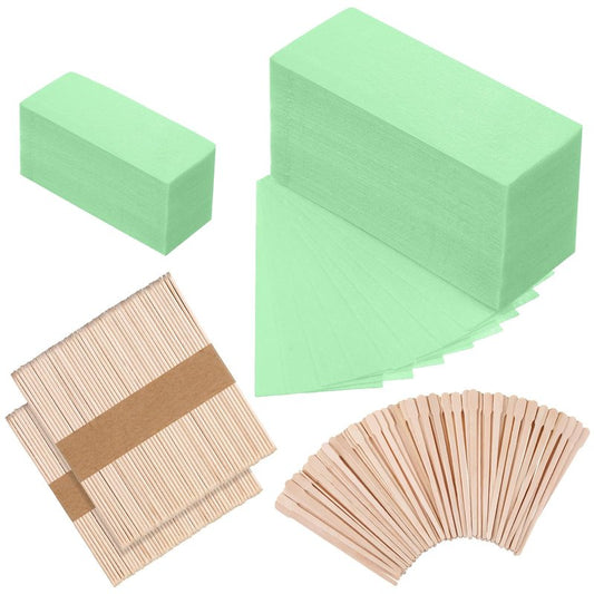 Yaomiao 250 Pieces Wax Strips Kit Includes Waxing Strips and Wooden Smooth Wax Applicator Sticks for Women Men Body Skin Hair Removal(Green)