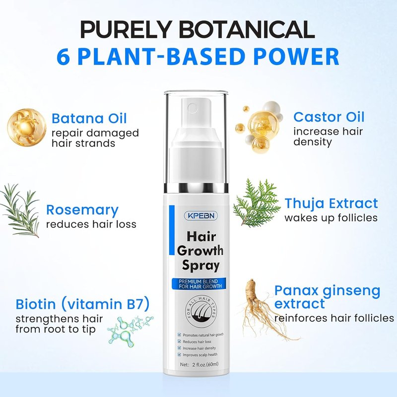 Hair Growth Spray - Batana Oil & Thuja Extract Scalp Serum for Thinning Hair | Non-Greasy Volumizing Treatment, 2 fl oz