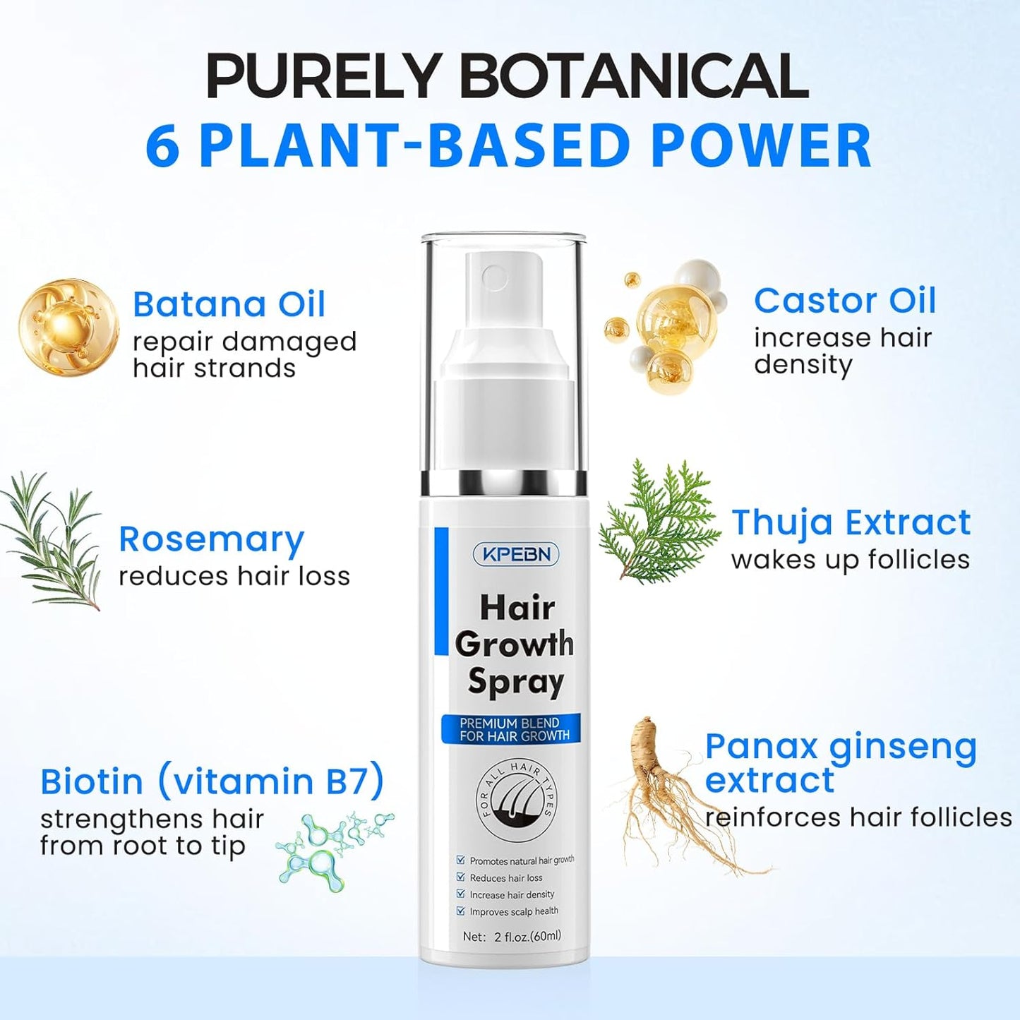 Hair Growth Spray - Thicker Longer Hair with Batana Oil & Thuja Extract | Non-Greasy Scalp Serum, 2 fl oz