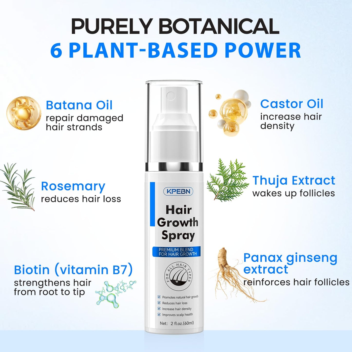 KPEBN Batana Oil & Thuja Extract Hair Growth Spray - Advanced Biotin Scalp Serum for Thicker Longer Hair, Thinning & Loss Support - Volumizing Treatment for Women & Men, Non-Greasy, 2 fl oz