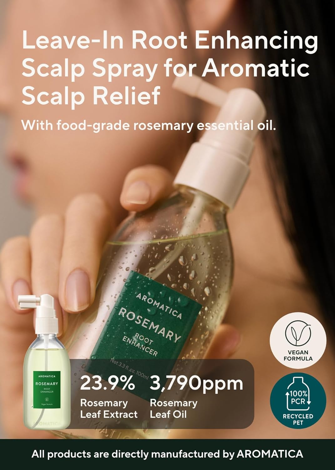 AROMATICA Root Enhancer Rosemary Water Spray for Hair Growth - Nourishing Formula with Caffeine & Biotin | Silicone-Free, Paraben-Free, Sulfate-Free