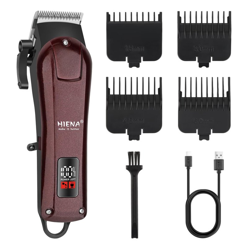 HIENA PRO Electric Hair Clipper & Trimmer for Men, Professional Cordless Barber Clipper with LED Display, Rechargeable Hair-Cutting Clippers, Perfect Gifts for Men(White) (Brown)