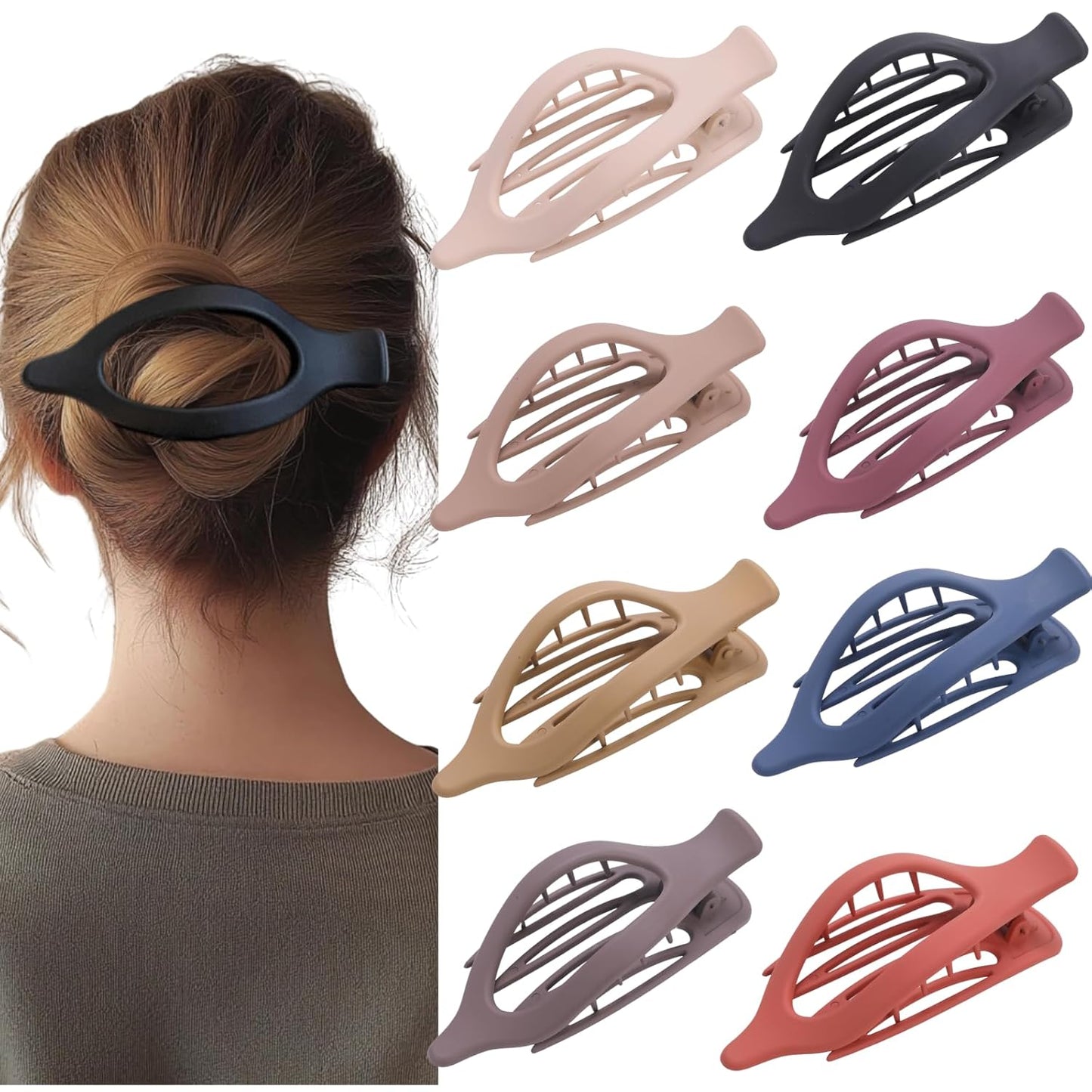 Flat Hair Clips for Women - 8 Pack Matte No Crease Claw Clips | Strong Hold for Thick & Thin Hair