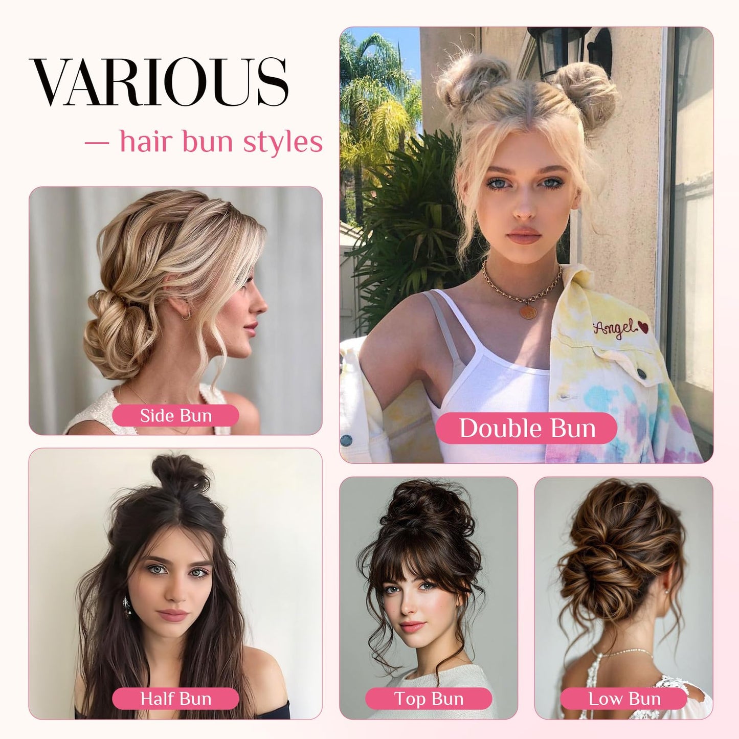 Rich Choices Human Hair Messy Bun Hair Piece for Women, 100% Remy Human Hairs,Chignon Fluffy Donut Updo with Elastic Rubber Band for Girl Wavy #1BP613R Natural Black Mix Blenach Blonde