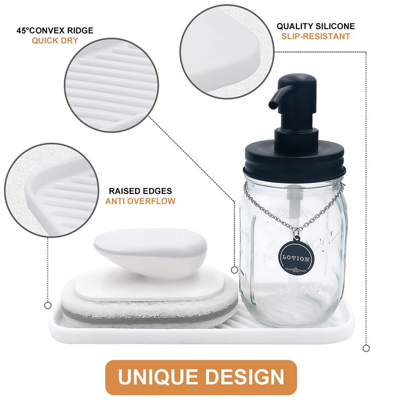 HvOvMvE Silicone Organizer Tray, Soap and Sponge Holder for Kitchen Sink, Bathroom - Storage Tray for Dish Brush, Soap Dispenser, Dishwashing Accessories- 2 Pack (White)