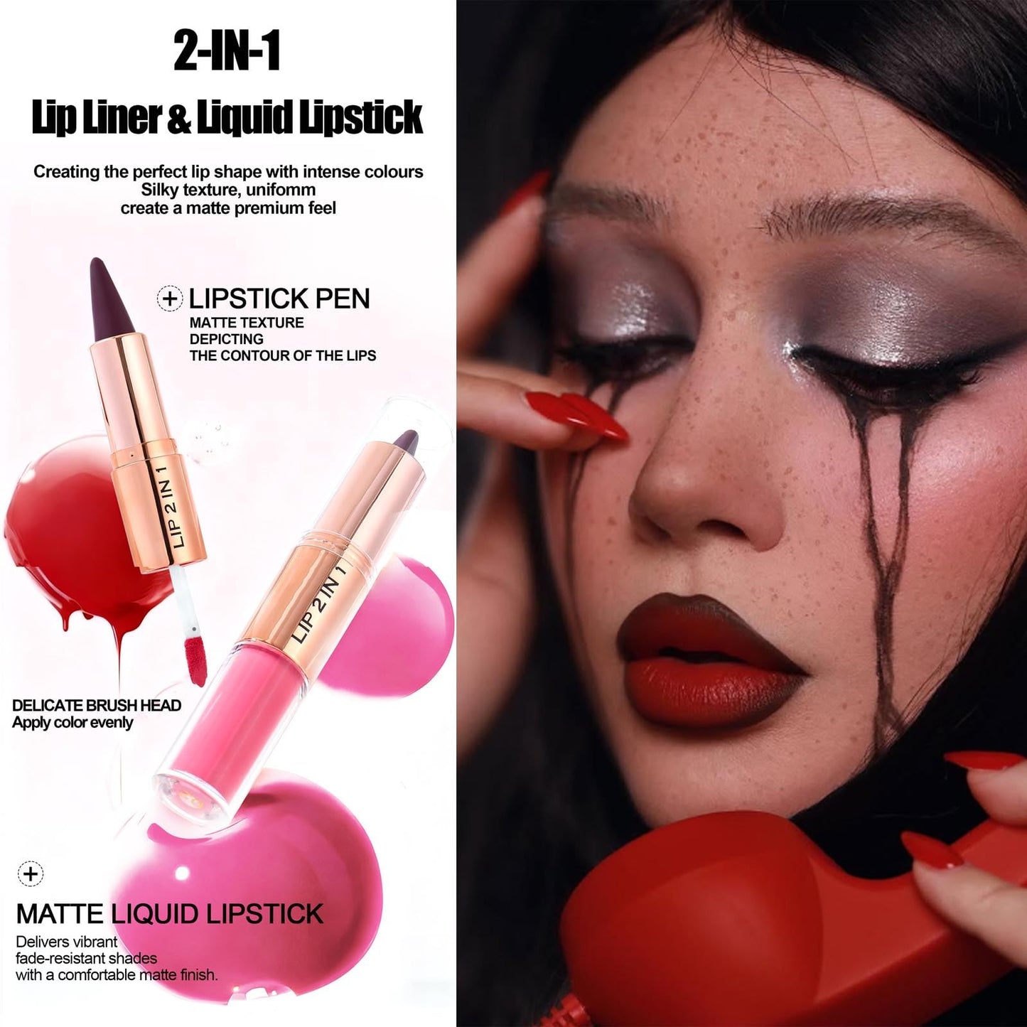 Lip Liner 2 in 1 Professional Matte Lip Kit, Dual-Ended Lip Kit With Lip Liner And Gloss Lip Combo Sets For Black Women,High Pigmented Liquid Lipstick Long Lasting Waterproof Lip Combo Makeup ﻿ (#2)