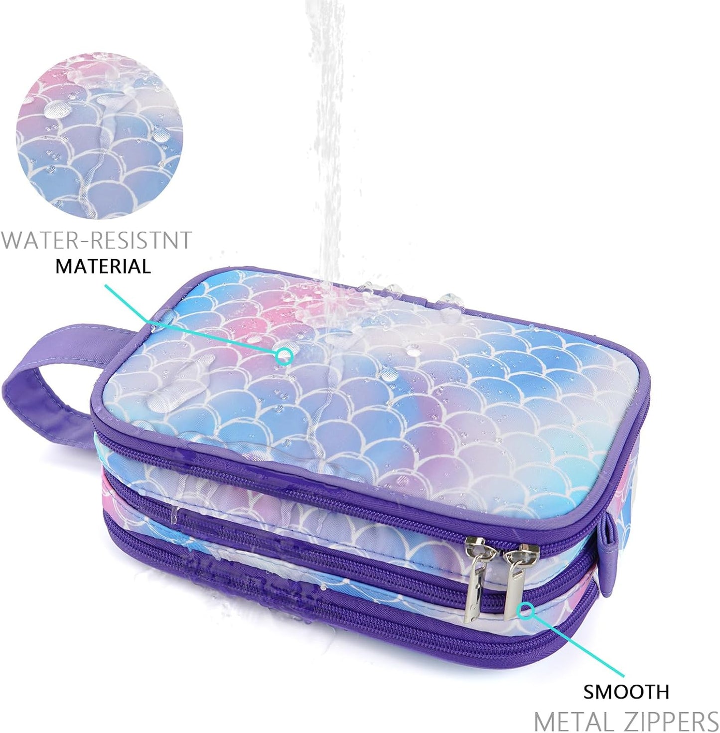 Kids Toiletry Bag - Waterproof Mermaid Scales Travel Cosmetic Bag for Girls | Hanging Wash Bag