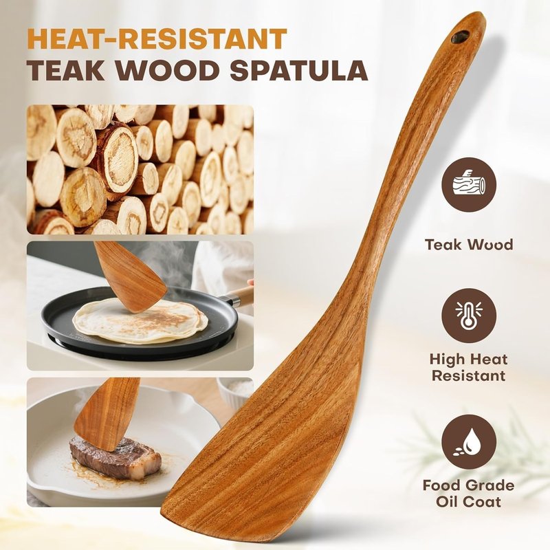 Flat Edge Cooking Spatula - Smooth Handle Utensil for Flipping & Serving | Brown Color