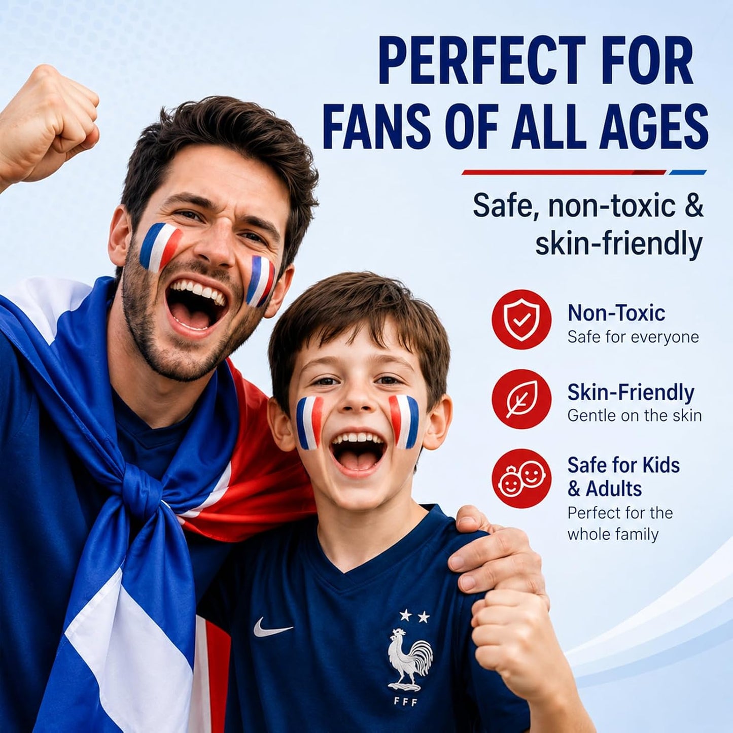 Face Body Paint Stick - Red White Blue Crayon for Soccer Fans | Washable Non-Toxic Game Day Makeup