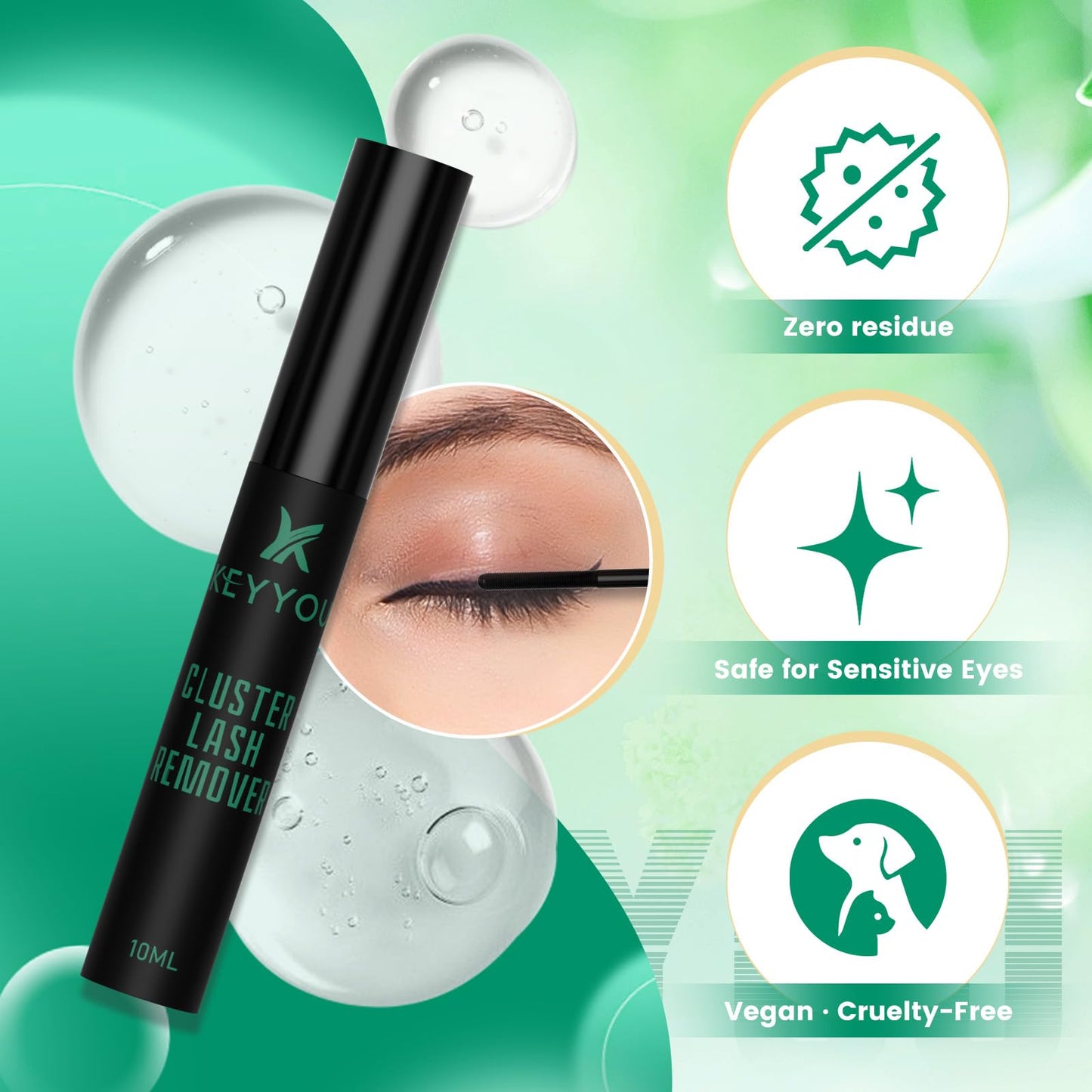 KEYYOU Lash Remover with Brush 10ML, Fast-Acting Lash Glue for Eyelash Cluster, Lash Cluster Remover Oil for False Eyelash Glue Dissolve, Gentle Eye Makeup Cleanser(10mL)