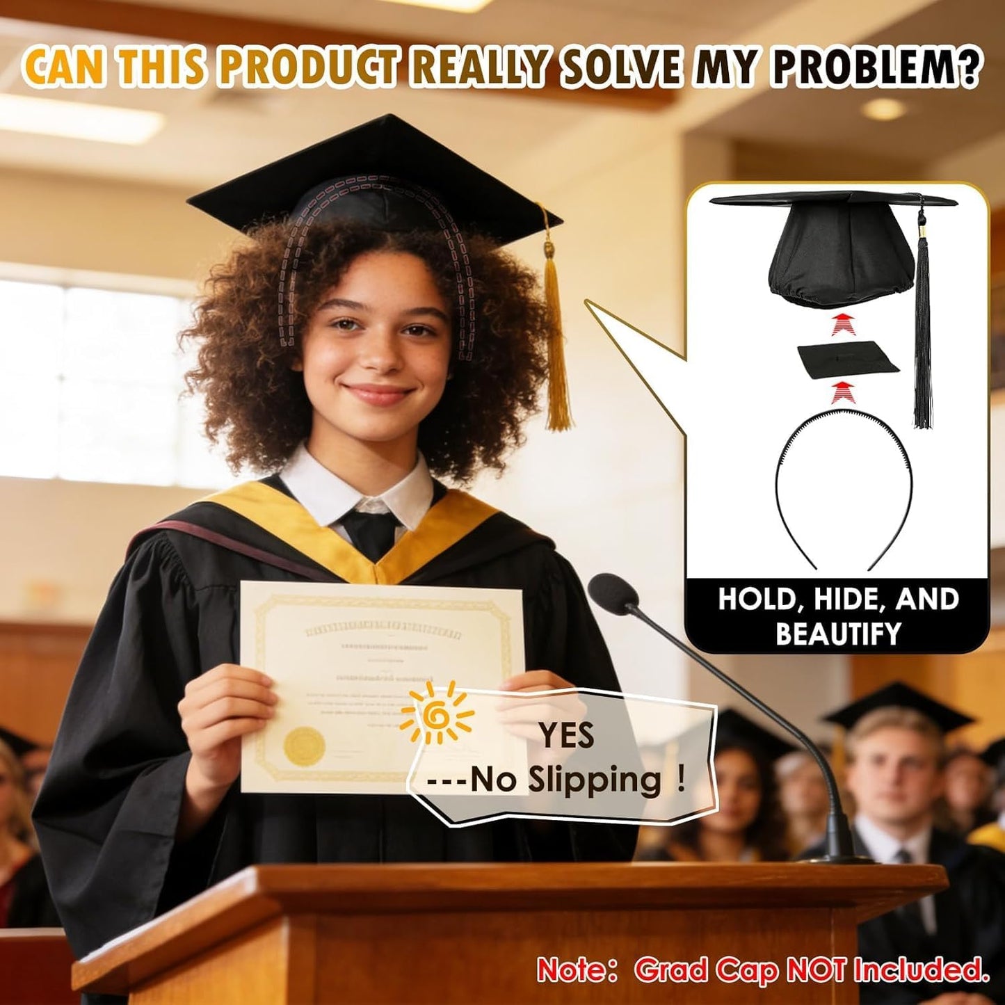Graduation Cap Headband Insert - Widened & Thickened Black Hair Band | Durable Anti-Fall Design, 1 Pack