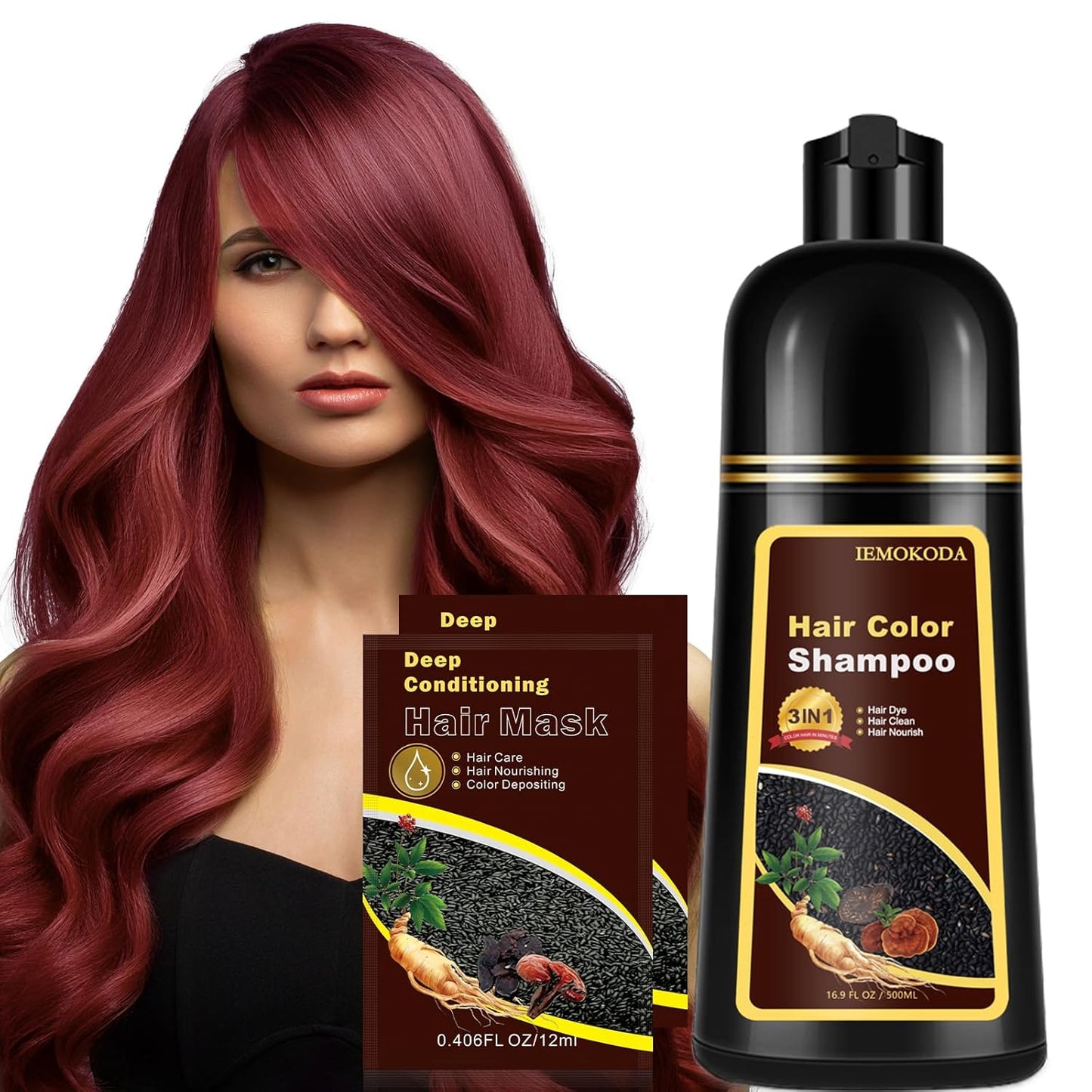 Cherry Brown Hair Dye Shampoo - 3 in 1 Color Treatment for Quick Results | Nourishing Formula