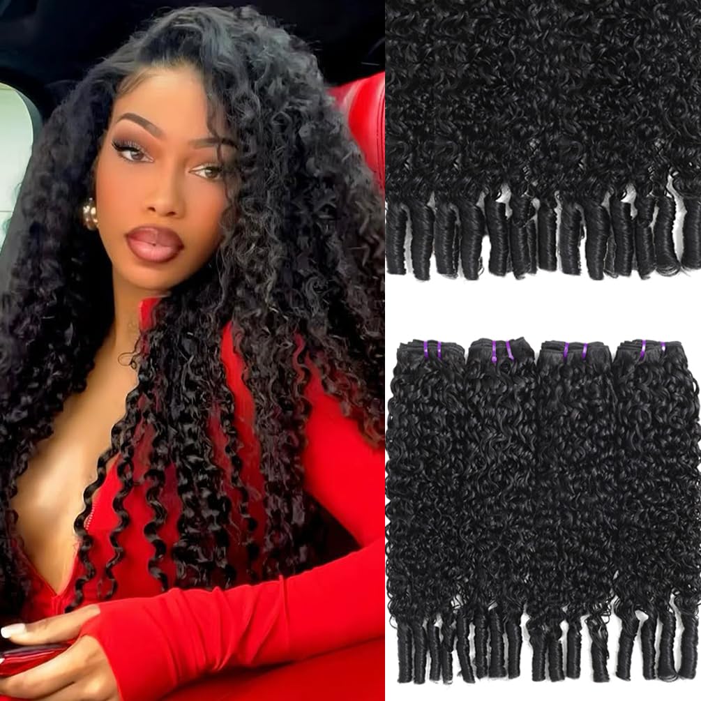3C4A Burmese Curly Human Hair 4 Bundles (18 20 22 24 Inch) 12A Unprocessed Burmese Virgin Water Wave Hair Bundles Spiral Curly End Human Hair Weft Extensions for Black Women Natural Black