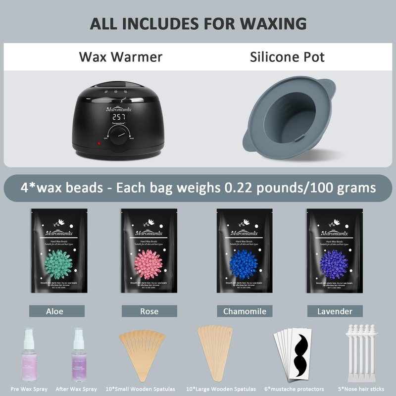 Waxing Kit -Digital Wax Warmer Machine for Hair Removal with 4 Packs of Hard Wax Beads & Silicone Pot for Full Body, Legs, Face, Eyebrows, Bikini, Brazilian at Home Waxing Kit for Women Mothers Day