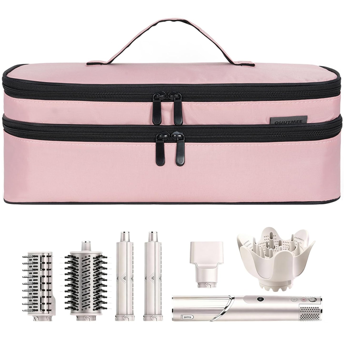 OUUTMEE Travel Carrying Case Compatible with Shark Flexstyle,Storage Case for Revlon One-Step Hair Dryer and Volumizer Hot Air Brush Portable Organizer Bag for Dyson Airwrap Styler,Pink,15 IN