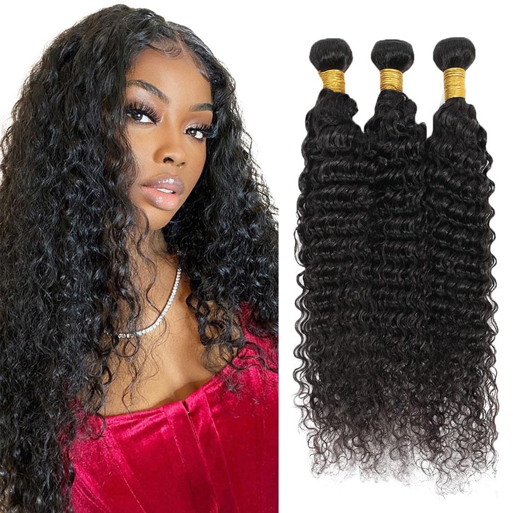 Deep Wave Human Hair Bundles Wet and Wavy Bundles Human Hair Deep Curly Bundle 20 22 24 inch Loose Wave Bundle #1B Color 150g